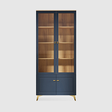 Шкаф-витрина Сапфир 8 Дуб золотистый / Темно-синий софт